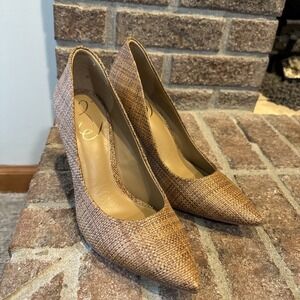 Sam Edelman Hazel Pointed Toe Pump Size 8W Cuoio Basket Weave Brown #176